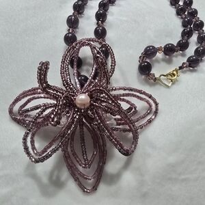Handmade Amethyst Beaded Orchid Necklace